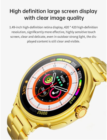 G10 24K Gold Amoled Display Luxury Stainless Steel Sports Heart Rate Health Monitoring Watch Smart Watch