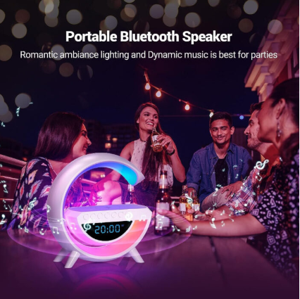 BT-3401 LED Display Wireless Phone Charger Bluetooth Speaker With Seven Color Selections, Alarm Clock, FM Radio