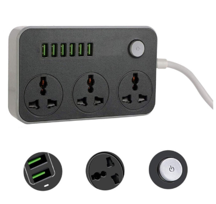 2500W 3.4A Power Socket With 3 Anti-Static AC Sockets And 6 Intelligent USB Charging Ports