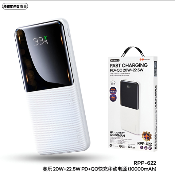 RPP-622 Remax 10000mAh LED Display, PD+QC 20w+22.5W Fast Charging Multi-Device Compatibility Powerbank